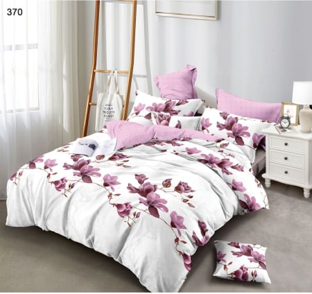 Lenjerii Pucioasa Super Elegant - Lenjerie de pat Finet 6 piese, alb cu flori  roz-LP370