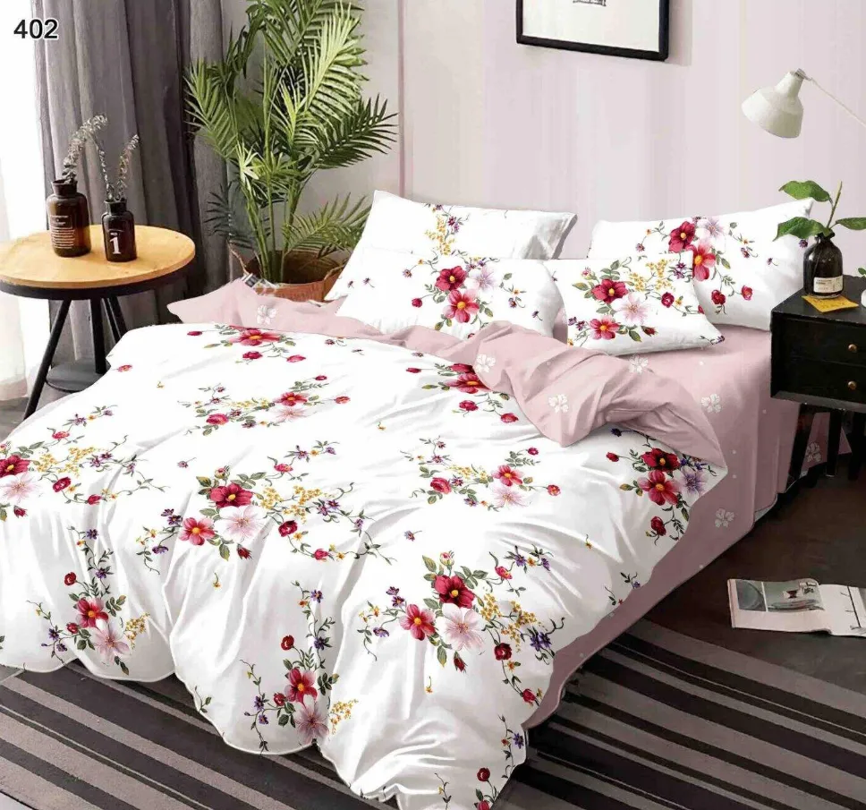 Lenjerii Pucioasa Super Elegant - Lenjerie de pat Finet 6 piese, alb cu flori roșii și roz-LP402