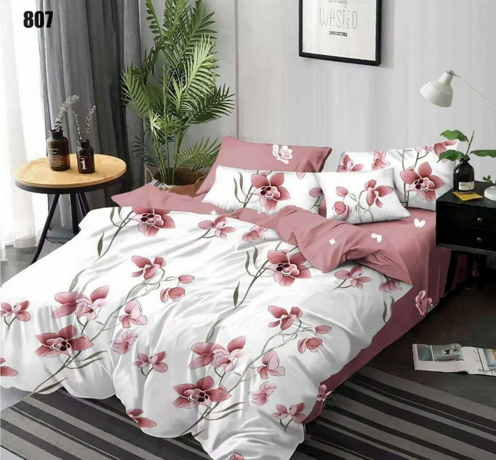 Lenjerii Pucioasa Super Elegant - Lenjerie de pat Finet 6 piese, alb cu flori roz elegante-LP807