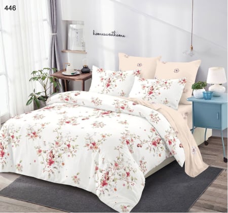 Lenjerii Pucioasa Super Elegant - Lenjerie de pat Finet 6 piese, alb cu flori roz și bej-LP446