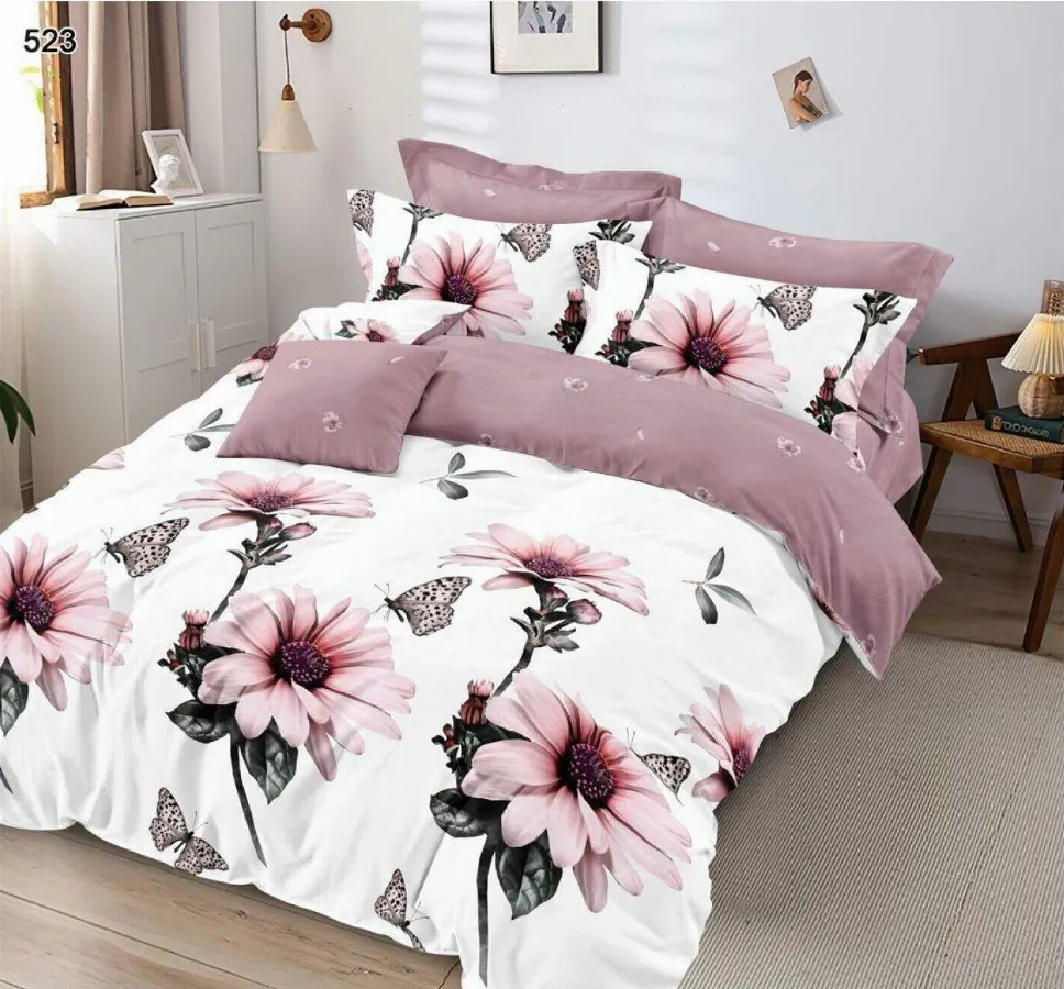 Lenjerii Pucioasa Super Elegant - Lenjerie de pat Finet 6 piese, alb cu flori roz și fluturi-LP523