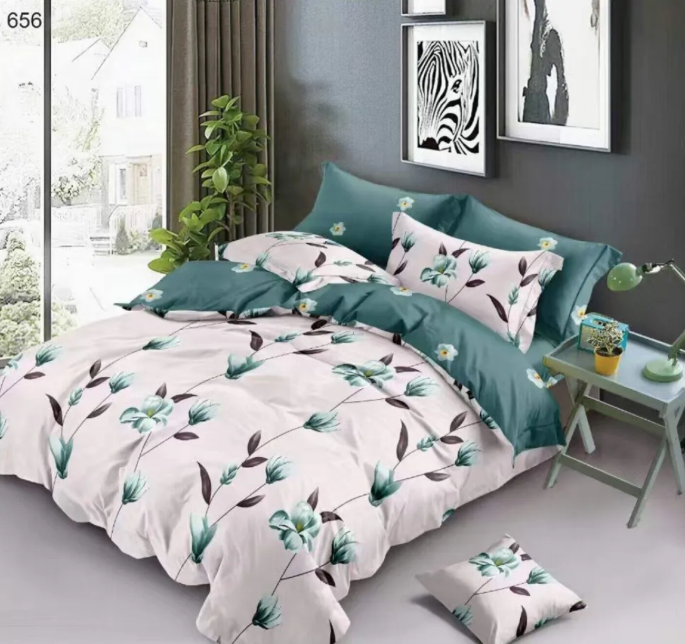 Lenjerii Pucioasa Super Elegant - Lenjerie de pat Finet 6 piese, alb cu flori turcoaz delicate-LP656