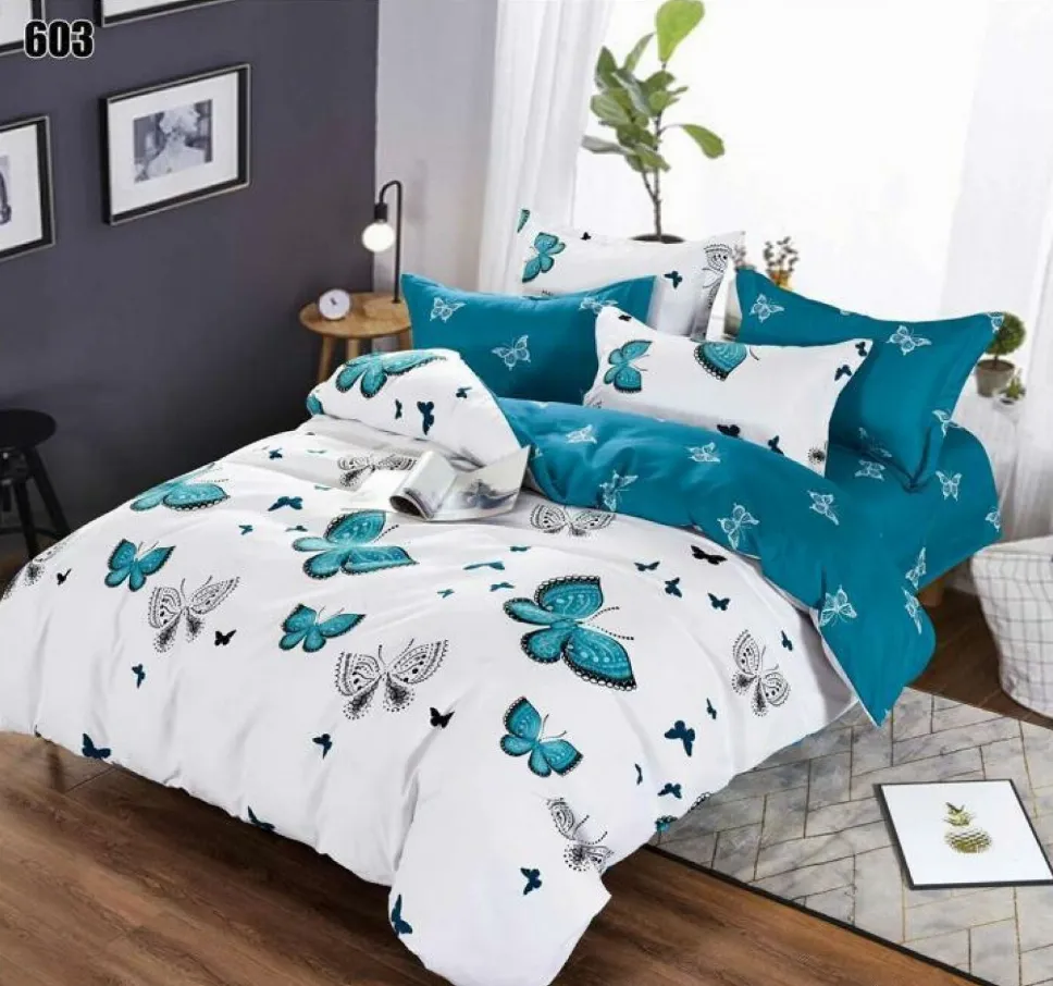 Lenjerii Pucioasa Super Elegant - Lenjerie de pat Finet 6 piese, alb cu fluturi turcoaz-LP603