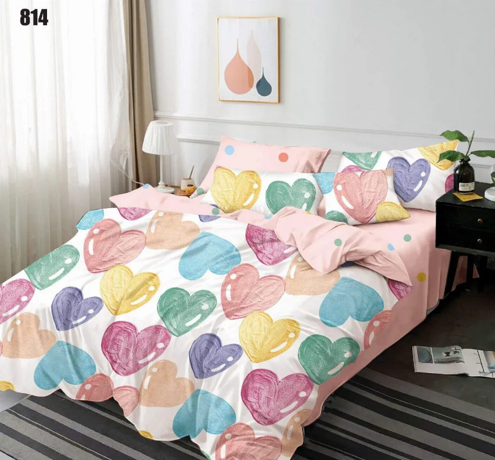 Lenjerii Pucioasa Super Elegant - Lenjerie de pat Finet 6 piese, alb cu inimi colorate-LP814