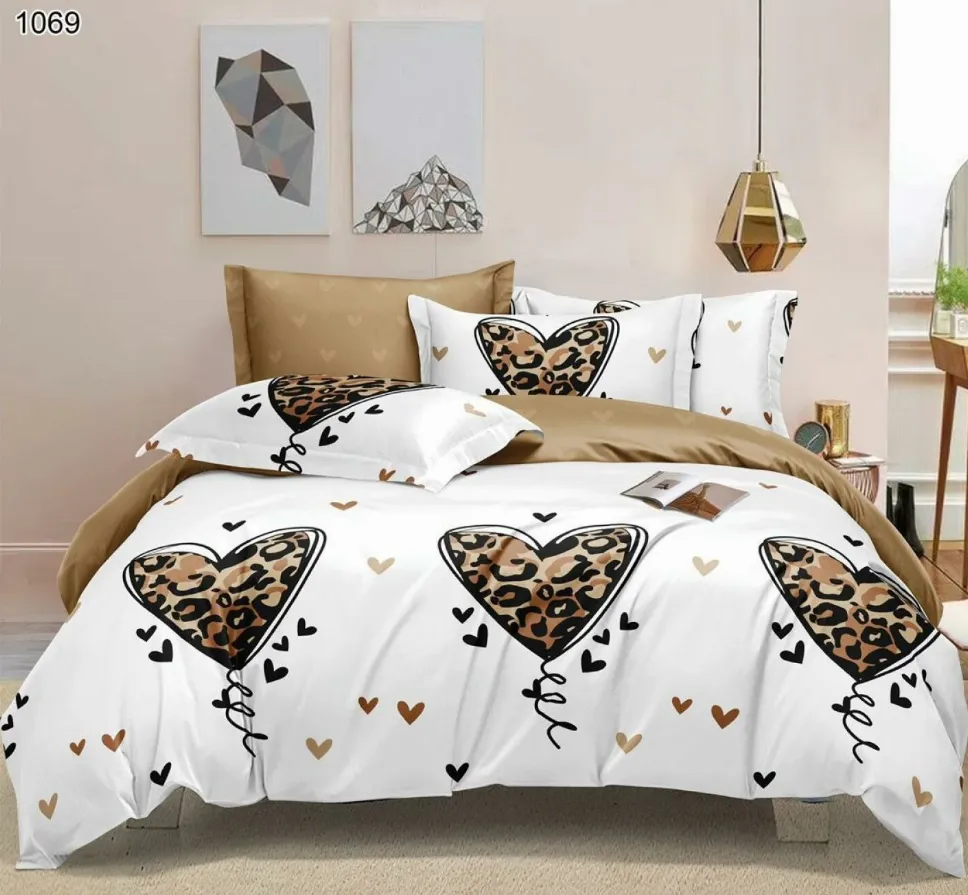 Lenjerii Pucioasa Super Elegant - Lenjerie de pat Finet 6 piese, alb cu inimioare leopard-LP1069