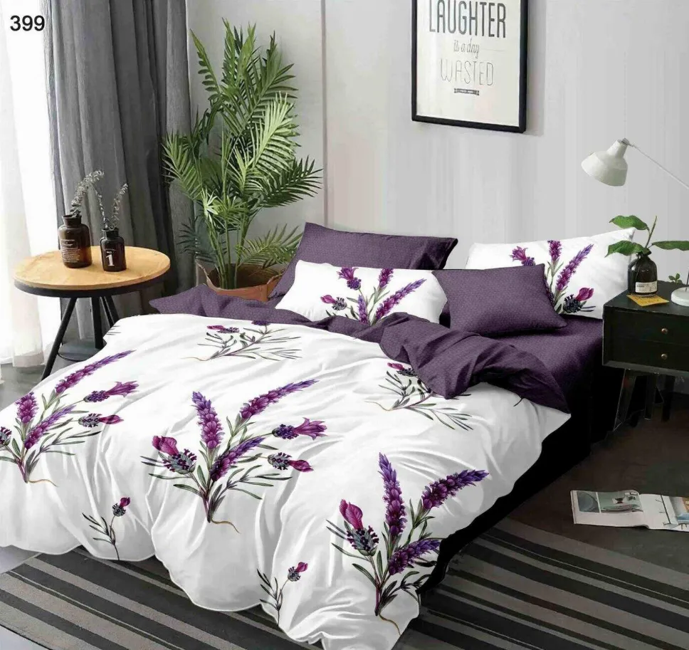 Lenjerii Pucioasa Super Elegant - Lenjerie de pat Finet 6 piese, alb cu lavandă mov intens-LP399