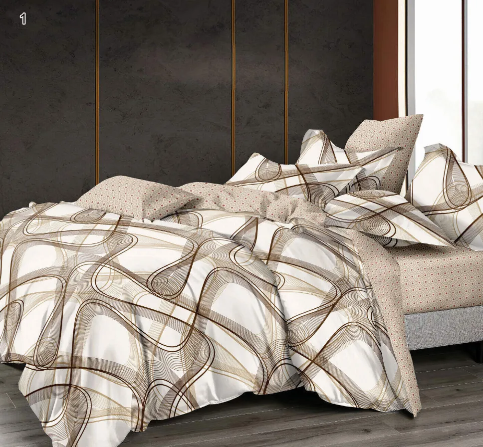 Lenjerii Pucioasa Super Elegant - Lenjerie de pat Finet 6 piese, alb cu linii maro abstracte-LP1