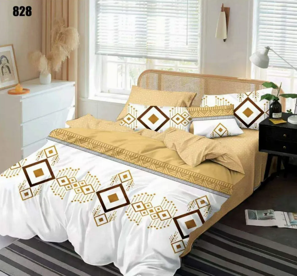 Lenjerii Pucioasa Super Elegant - Lenjerie de pat Finet 6 piese, alb cu modele geometrice aurii-LP828