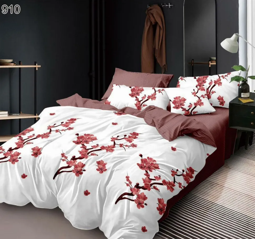 Lenjerii Pucioasa Super Elegant - Lenjerie de pat Finet 6 piese, alb cu ramuri inflorite-LP910