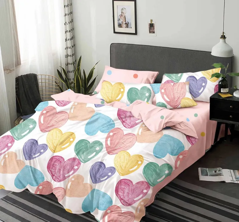 LENJERII DE PAT 1+1 GRATIS - Lenjerie de pat Finet  6 piese,Alb/Roz,Heart-KY37