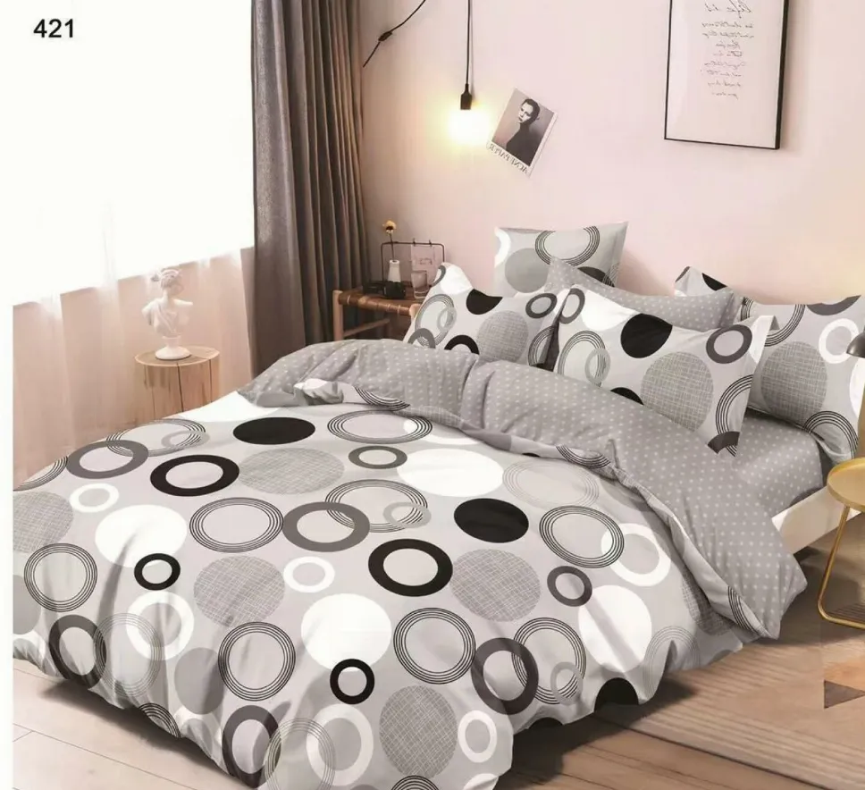 Lenjerii Pucioasa Super Elegant - Lenjerie de pat Finet 6 piese, albă cu cercuri gri și negre-LP421