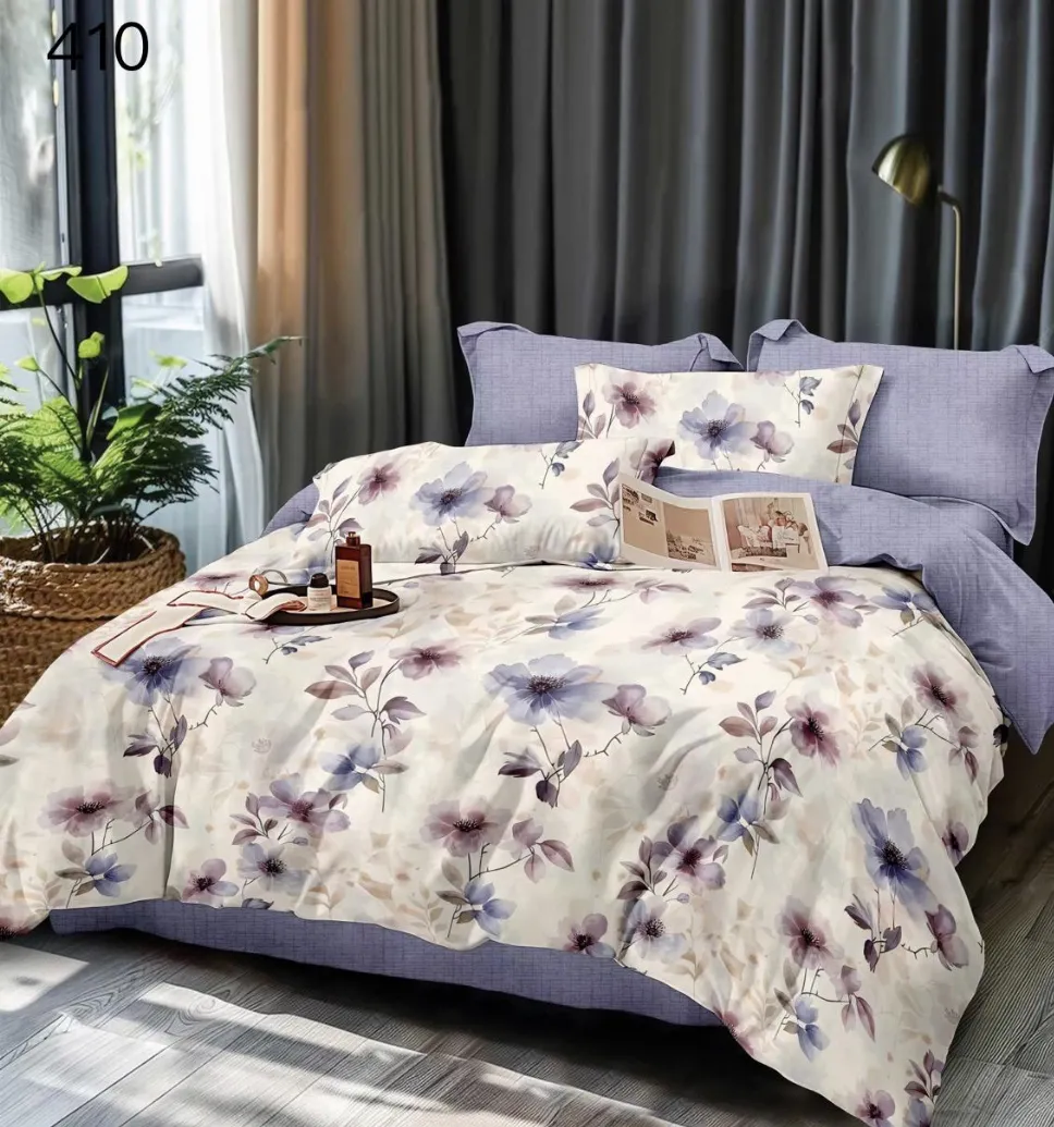 LENJERII DE PAT 1+1 GRATIS - Lenjerie de pat Finet 6 piese, albă cu flori mov și lila-GR410