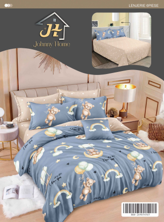 Lenjerii de pat Finet Pucioasa - Lenjerie de pat Finet 6 piese Albastru cu Luna si Ursulet-R603