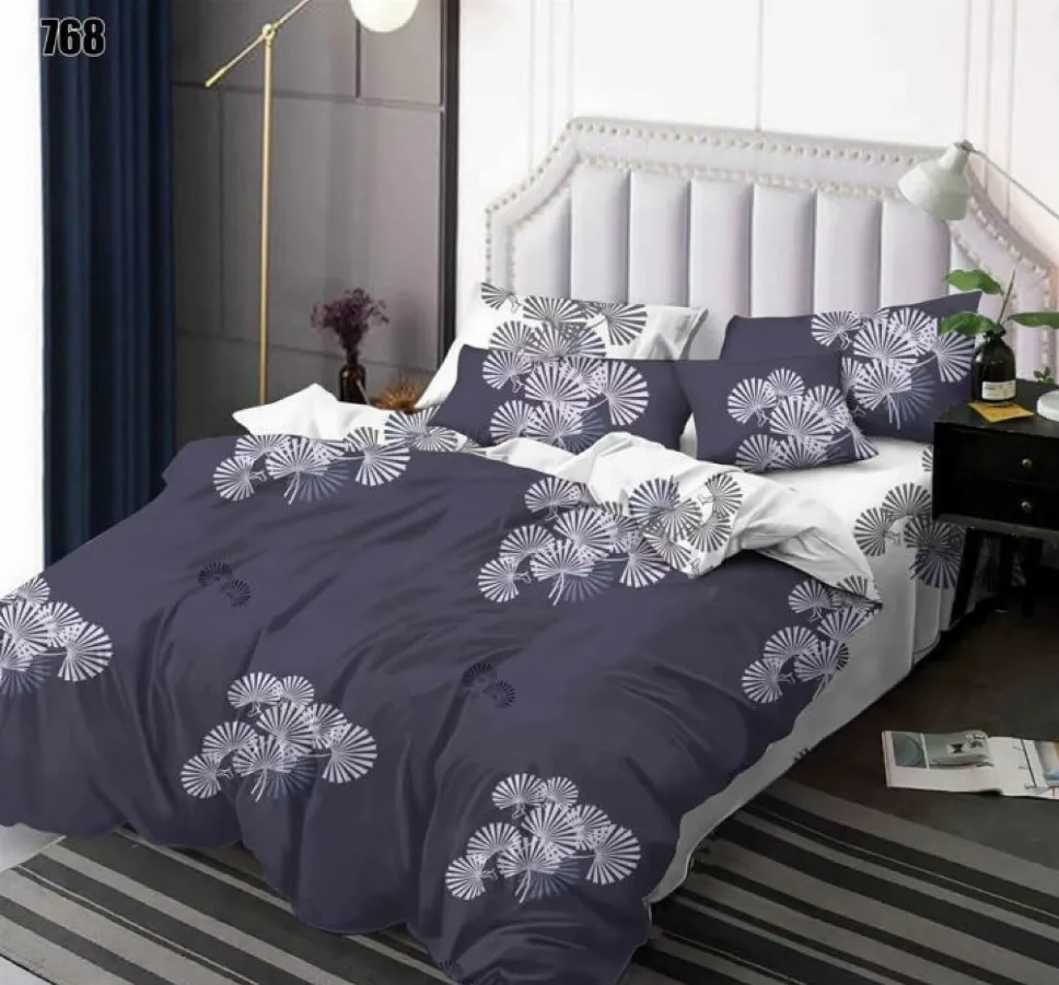 Lenjerii Pucioasa Super Elegant - Lenjerie de pat Finet 6 piese, albastru cu motive florale albe-LP768