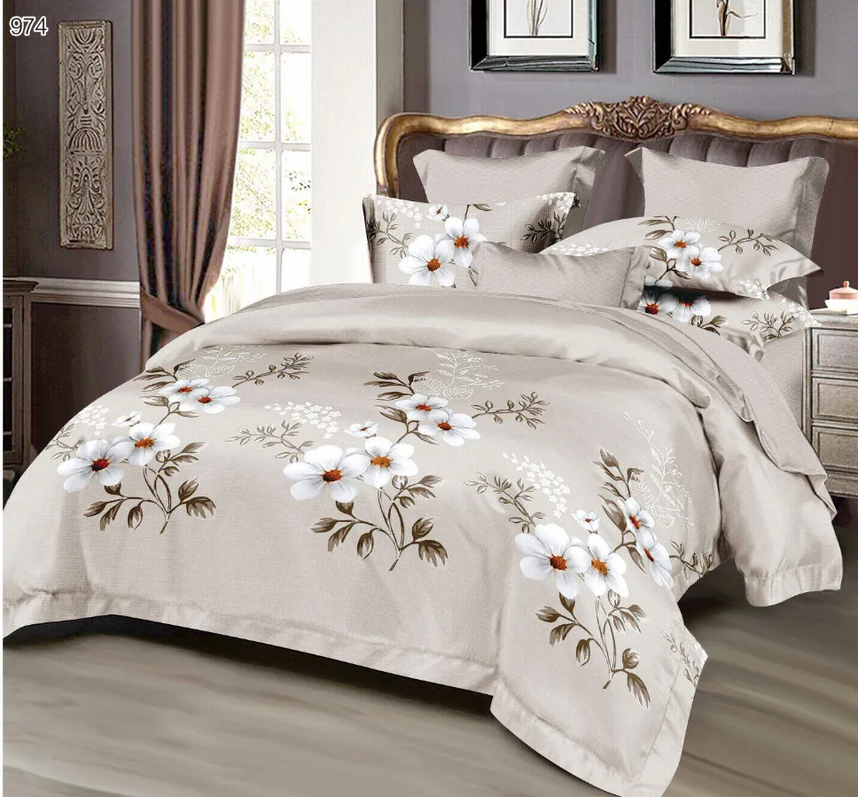 Lenjerii Pucioasa Super Elegant - Lenjerie de pat Finet 6 piese, beij cu flori albe si maronii delicate-LP974