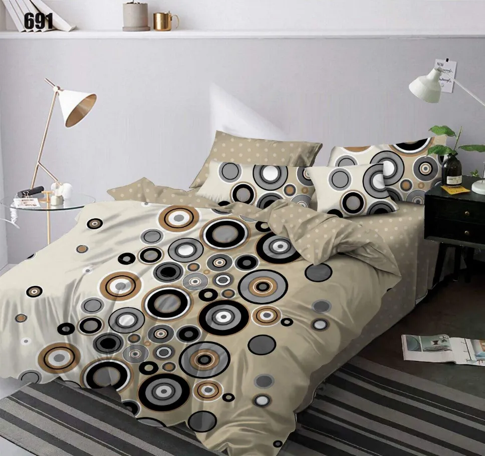 Lenjerii Pucioasa Super Elegant - Lenjerie de pat Finet 6 piese, bej cu cercuri abstracte multicolore-LP691