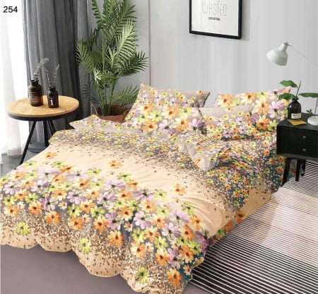 Lenjerii Pucioasa Super Elegant - Lenjerie de pat Finet 6 piese, bej cu flori multicolore și frunze-LP254