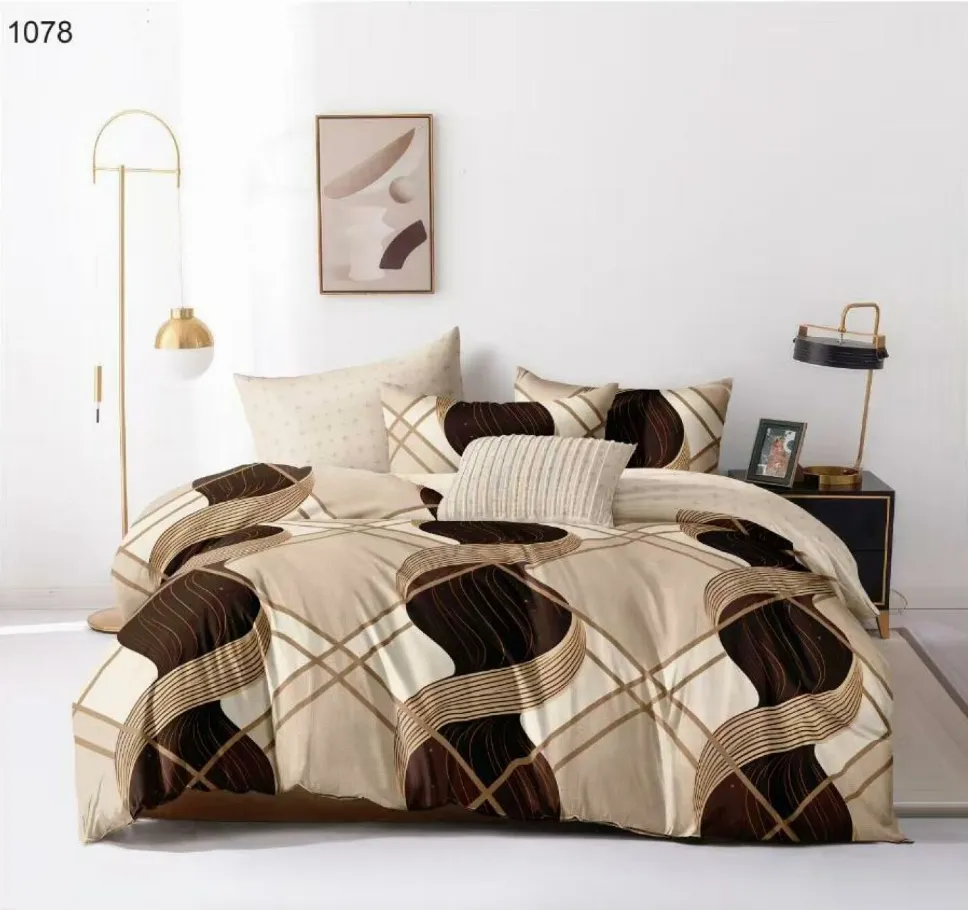 Lenjerii Pucioasa Super Elegant - Lenjerie de pat Finet 6 piese, bej cu forme maro abstracte-LP1078