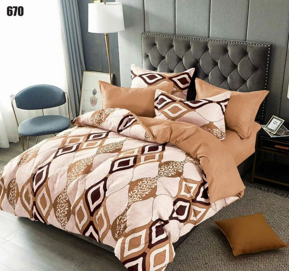 Lenjerii Pucioasa Super Elegant - Lenjerie de pat Finet 6 piese, bej cu romburi maro și crem-LP670