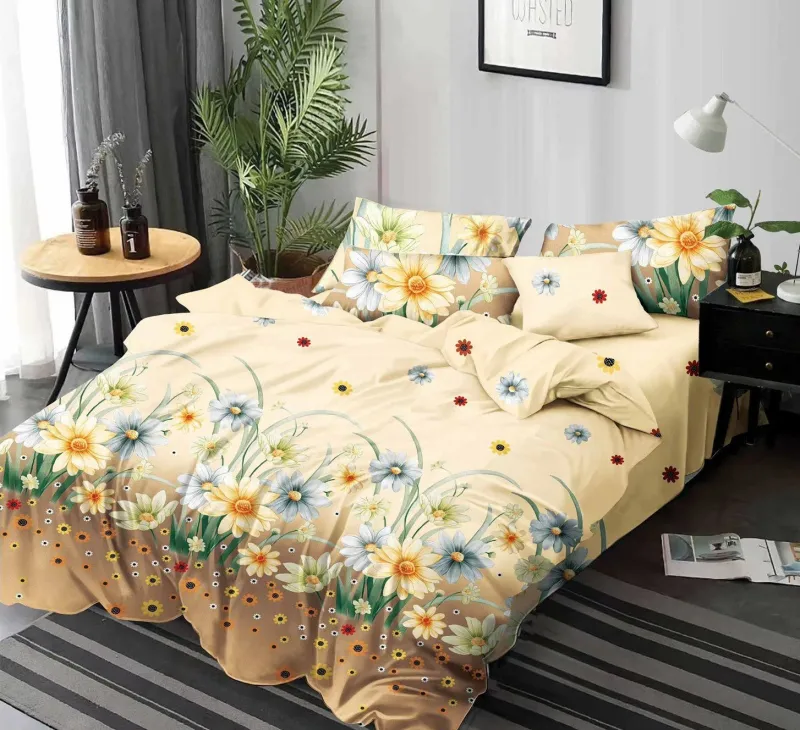 LENJERII DE PAT 1+1 GRATIS - Lenjerie de pat Finet  6 piese,Bej,Flori de camp-KY82