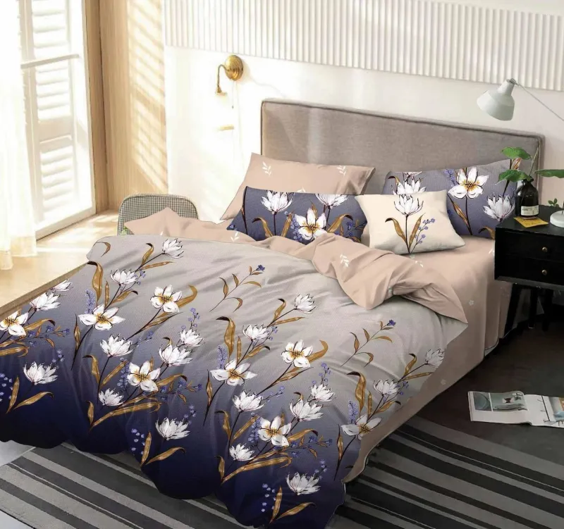 LENJERII DE PAT 1+1 GRATIS - Lenjerie de pat Finet  6 piese,Bej/Indigo,Vinca -KY27