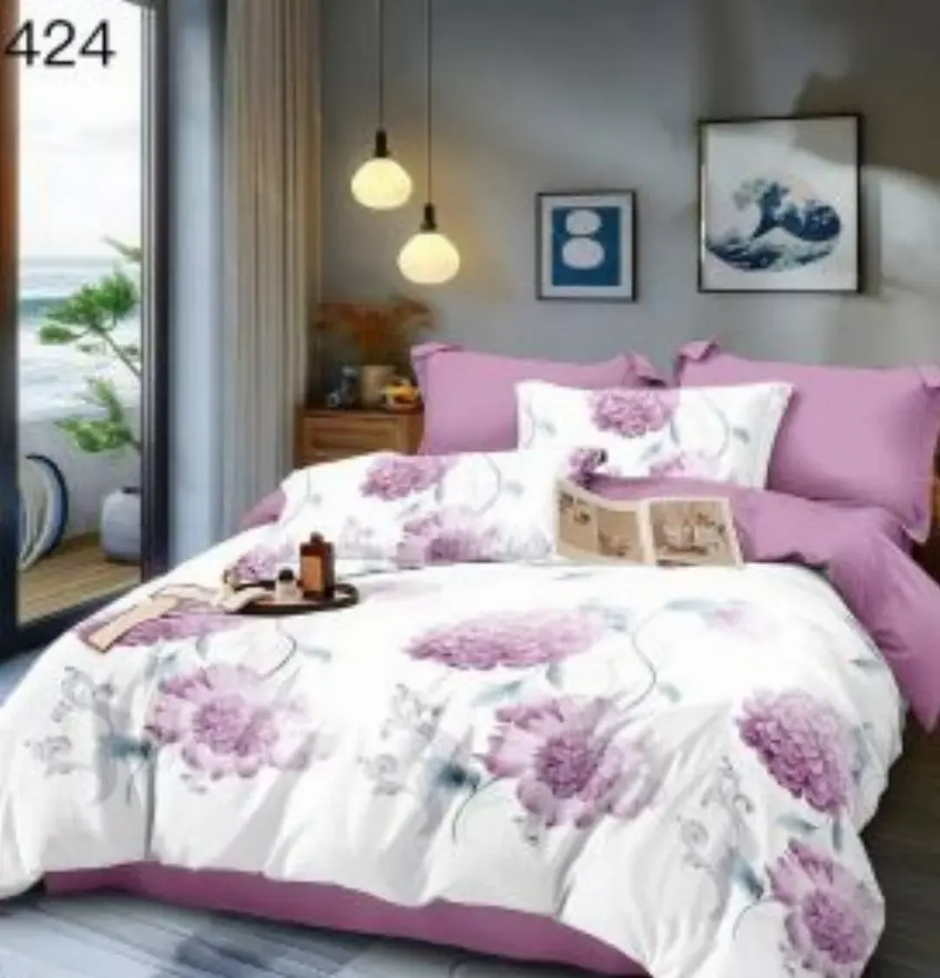 LENJERII DE PAT 1+1 GRATIS - Lenjerie de pat Finet 6 piese,Bujori lila-GR424