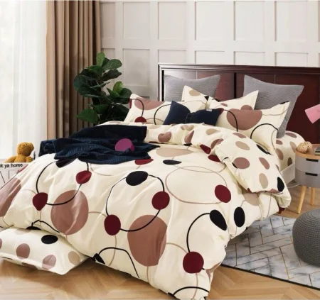 LENJERII DE PAT 1+1 GRATIS - Lenjerie de pat Finet  6 piese,Crem cu buline colorate-KY42