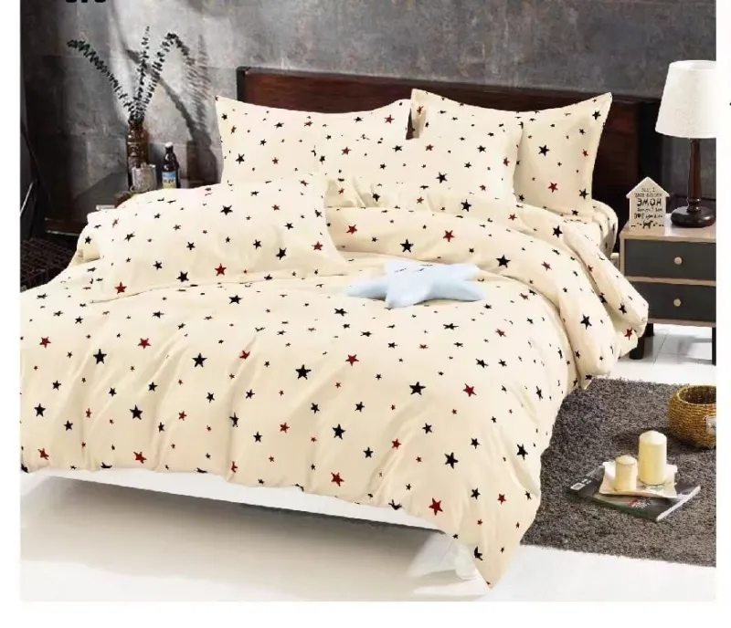 LENJERII DE PAT 1+1 GRATIS - Lenjerie de pat Finet  6 piese,Crem cu stelute colorate-KY66