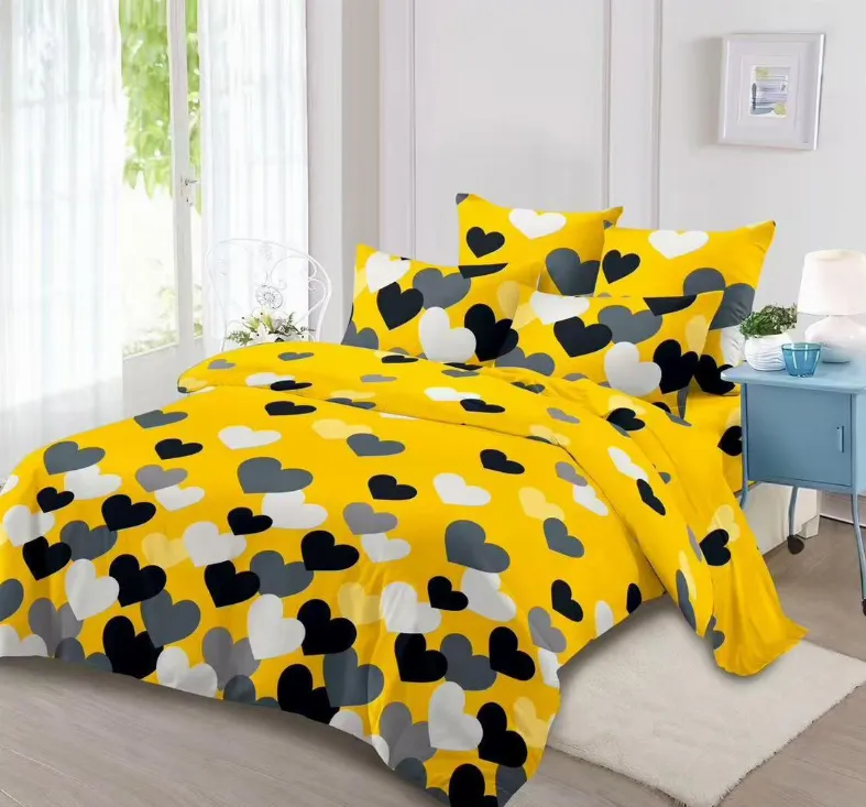 LENJERII DE PAT 1+1 GRATIS - Lenjerie de pat Finet 6 piese, galben cu inimioare colorate-KY88