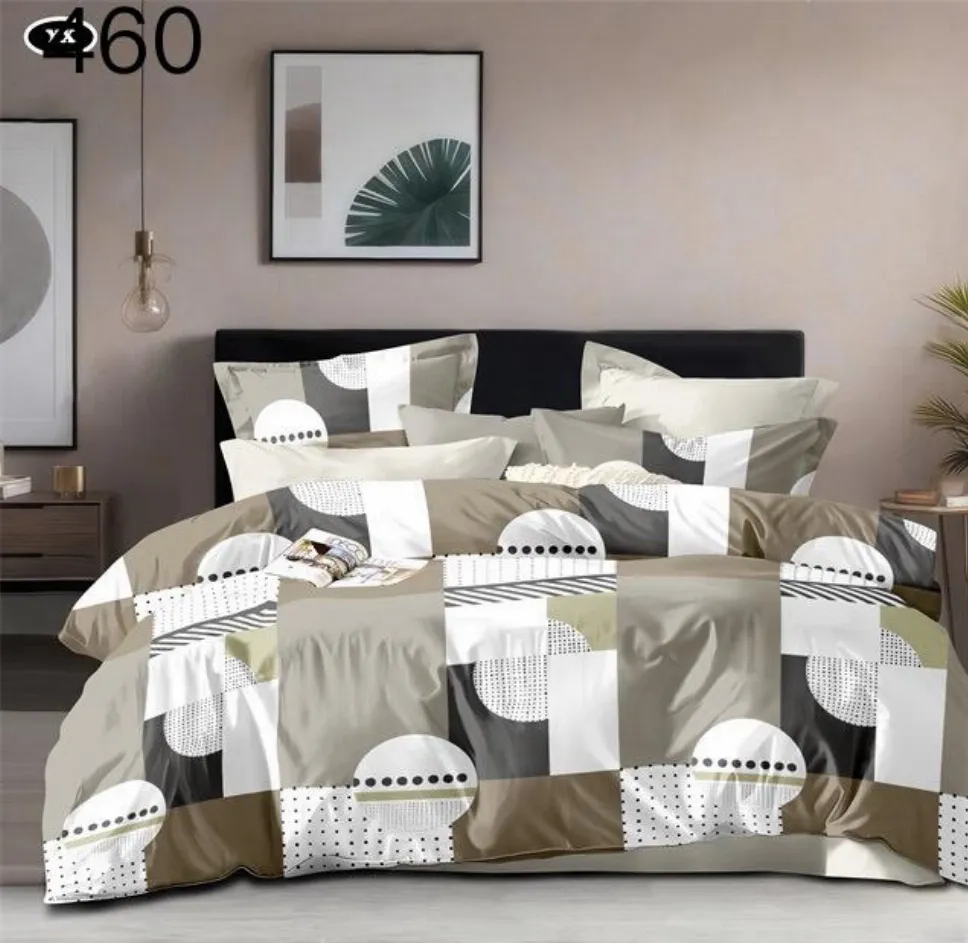 LENJERII DE PAT 1+1 GRATIS - Lenjerie de pat Finet 6 piese, geometric maro cu forme albe și gri-GR460