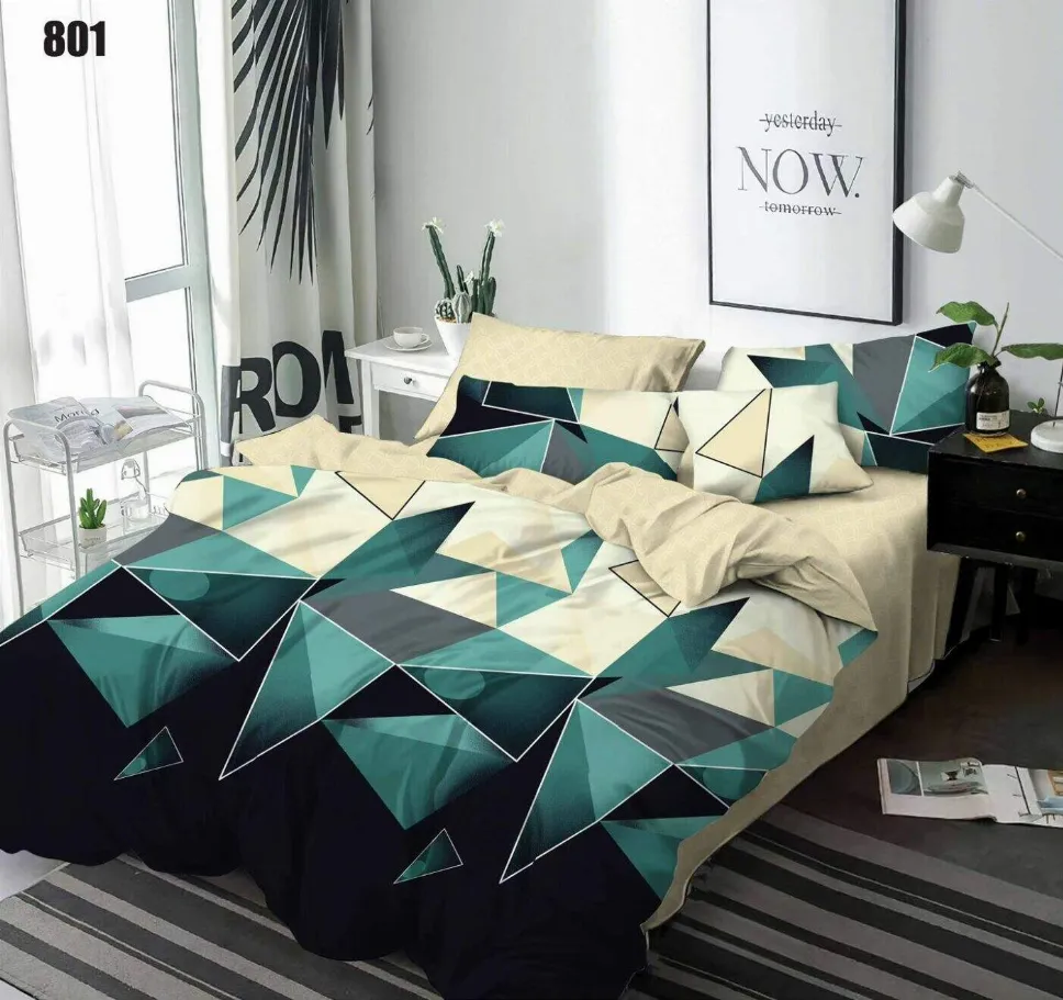 Lenjerii Pucioasa Super Elegant - Lenjerie de pat Finet 6 piese, geometric verde cu crem și negru-LP801