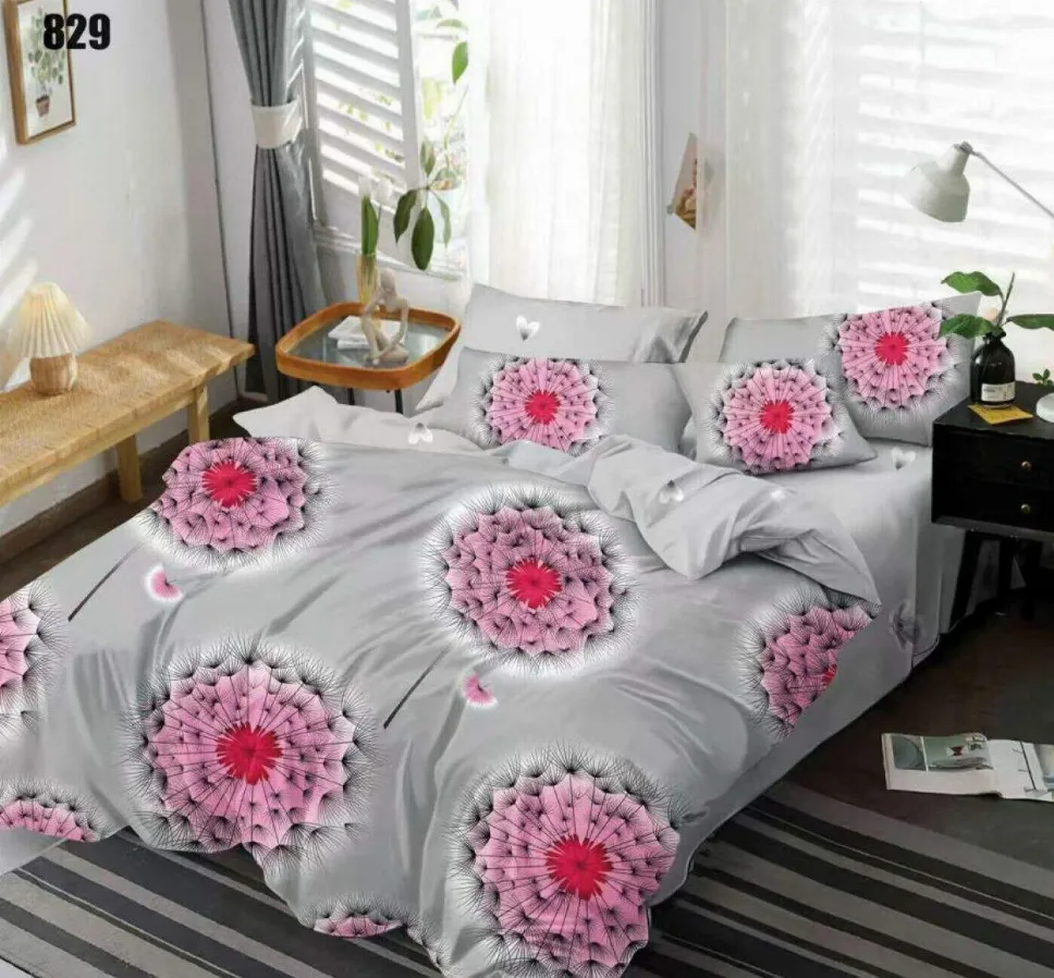 Lenjerii Pucioasa Super Elegant - Lenjerie de pat Finet 6 piese, gri cu bujori roz intens-LP829