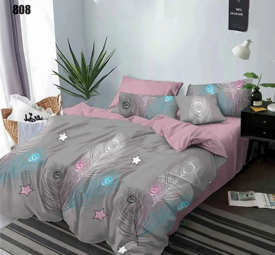 Lenjerii Pucioasa Super Elegant - Lenjerie de pat Finet 6 piese, gri cu pene roz și turcoaz-LP808