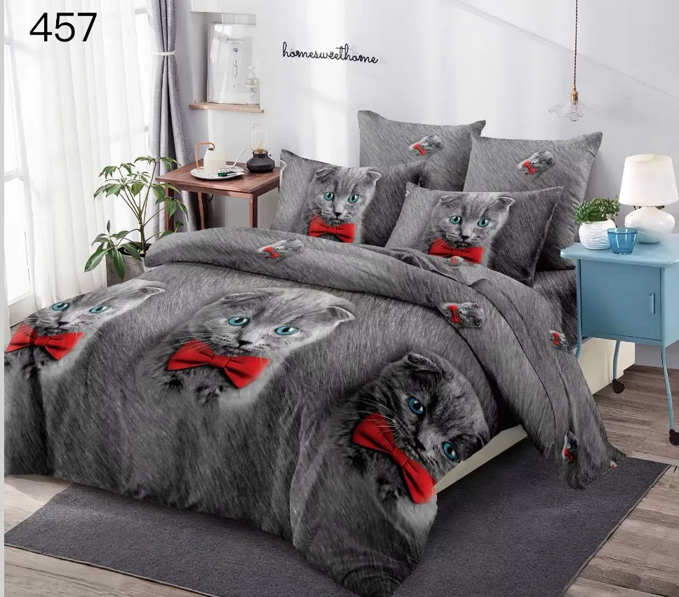 LENJERII DE PAT 1+1 GRATIS - Lenjerie de pat Finet 6 piese, gri cu pisici simpatice și papioane-GR457