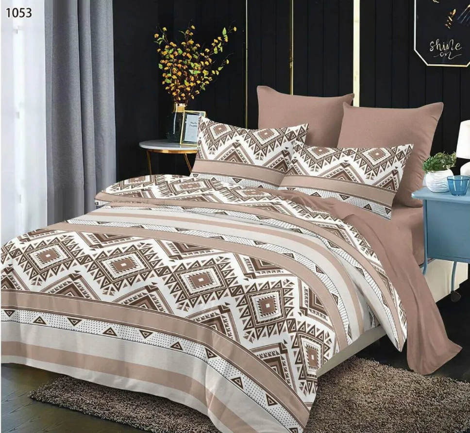 Lenjerii Pucioasa Super Elegant - Lenjerie de pat Finet 6 piese, maro cu motive geometrice-LP1053
