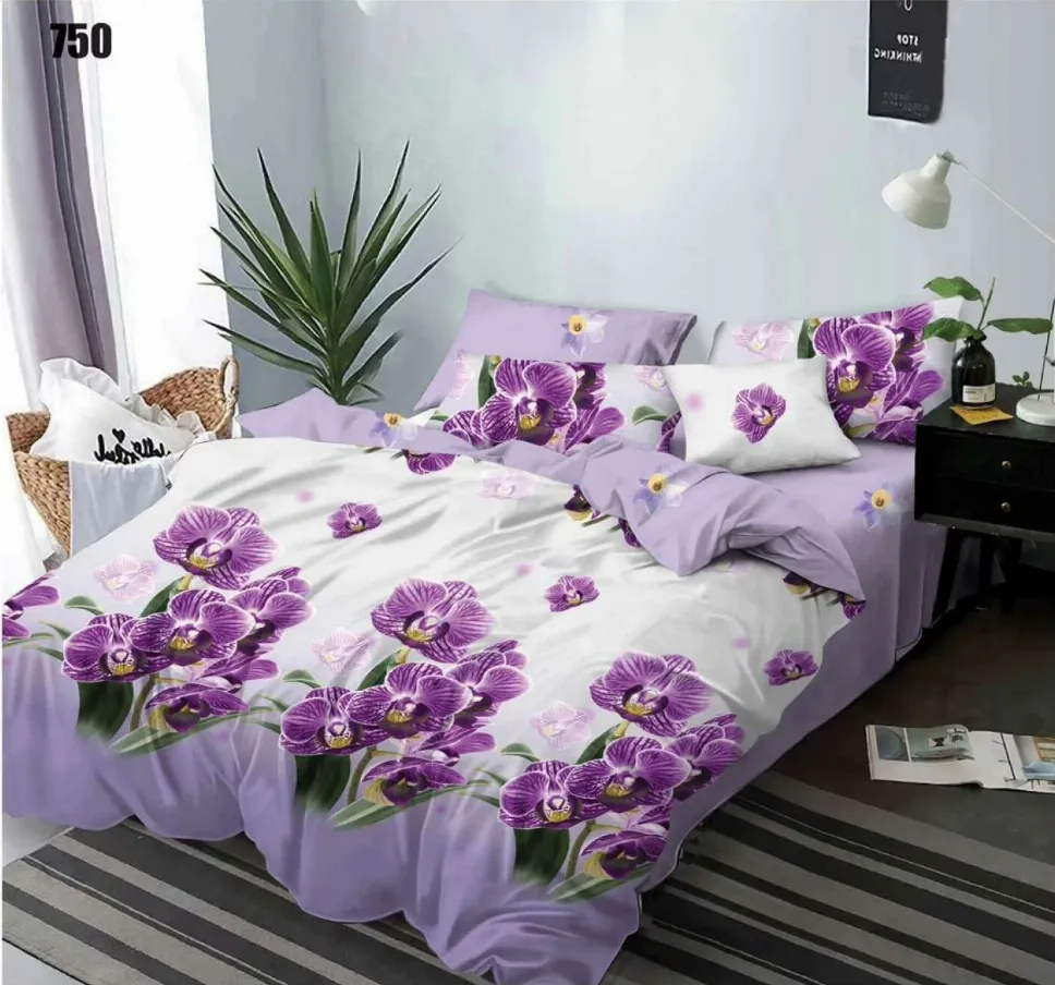 Lenjerii Pucioasa Super Elegant - Lenjerie de pat Finet 6 piese, mov cu flori de orhidee-LP750