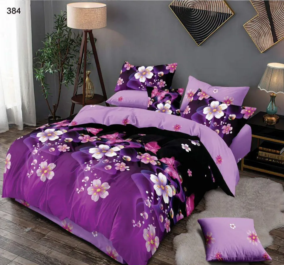 Lenjerii Pucioasa Super Elegant - Lenjerie de pat Finet 6 piese, mov cu flori exotice mov-LP384