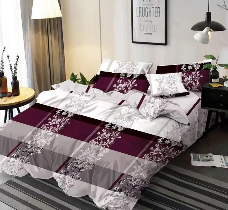LENJERII DE PAT 1+1 GRATIS - Lenjerie de pat Finet  6 piese,Mov/Gri cu frunze stilizate-KY57