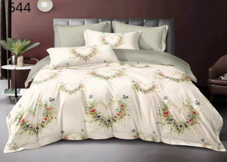 OFERTA  LENJERII - Lenjerie de pat Finet 6 piese,Pat dublu crem cu flori colorate și frunze-GR544