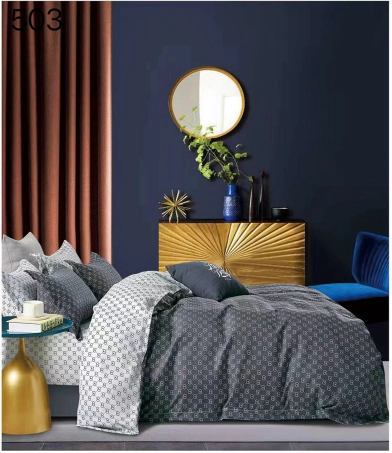 OFERTA  LENJERII - Lenjerie de pat Finet 6 piese,Pat dublu Gri cu model geometric discret-GR603