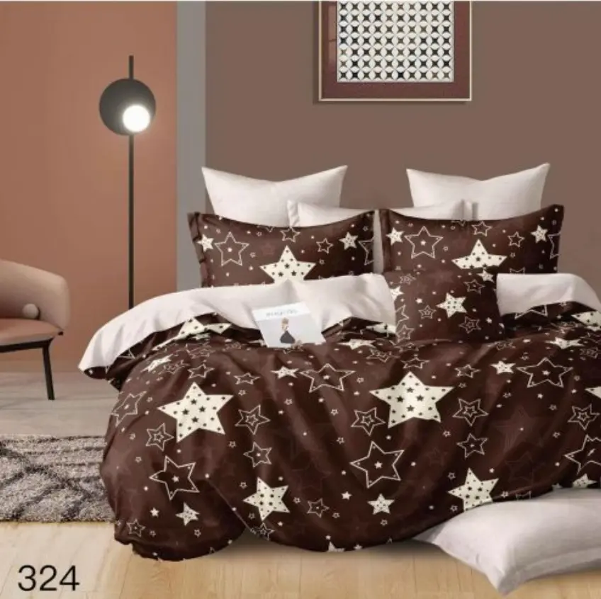 LENJERII DE PAT 1+1 GRATIS - Lenjerie de pat Finet 6 piese,Pat dublu,Maro,stelute-GR324