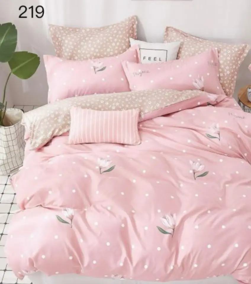 LENJERII DE PAT 1+1 GRATIS - Lenjerie de pat Finet 6 piese,Pat dublu,Roz cu Floricele-GR219