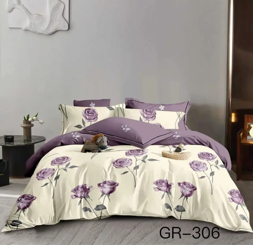 LENJERII DE PAT 1+1 GRATIS - Lenjerie de pat Finet 6 piese,Pat dublu,Trandafiri mov-GR306