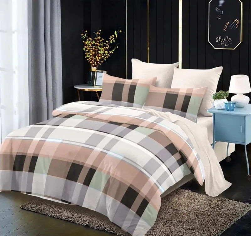 OFERTA 1+1 - Lenjerie de pat Finet 6 piese Primavara,Crem/Maro,Patratele-LC167