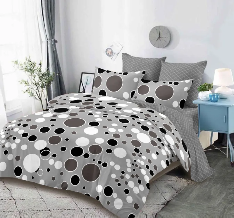 OFERTA 1+1 - Lenjerie de pat Finet 6 piese Primavara,Gri cu Bulinute-LC179