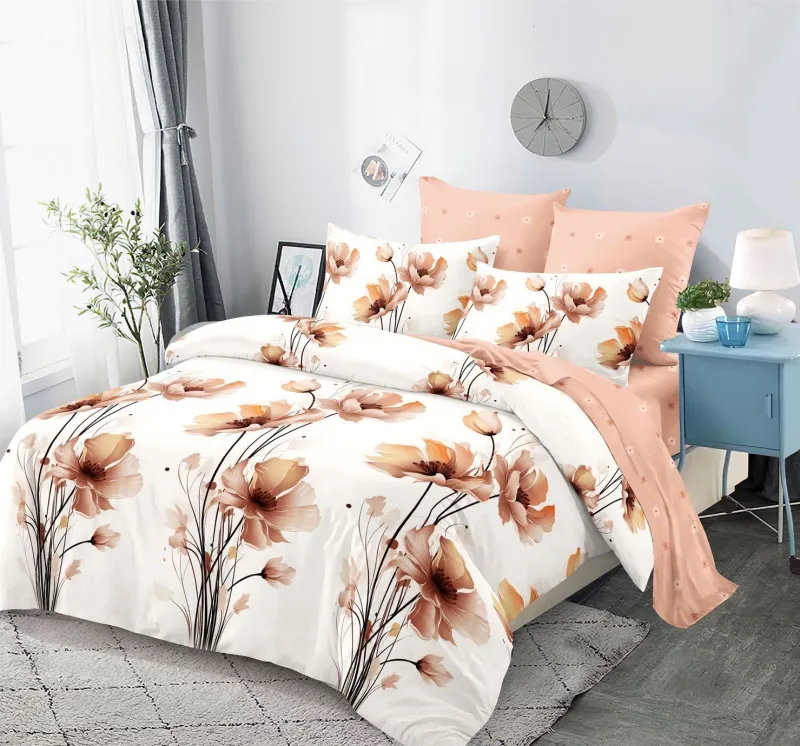 OFERTA 1+1 - Lenjerie de pat Finet 6 piese Primavara,Roz piersica,Flori-LC108