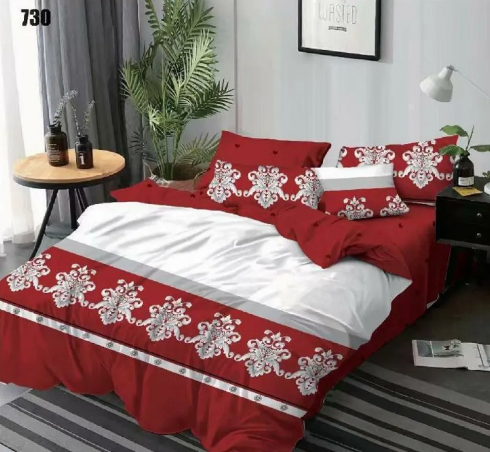 Lenjerii Pucioasa Super Elegant - Lenjerie de pat Finet 6 piese, roșu cu motive florale gri-LP730
