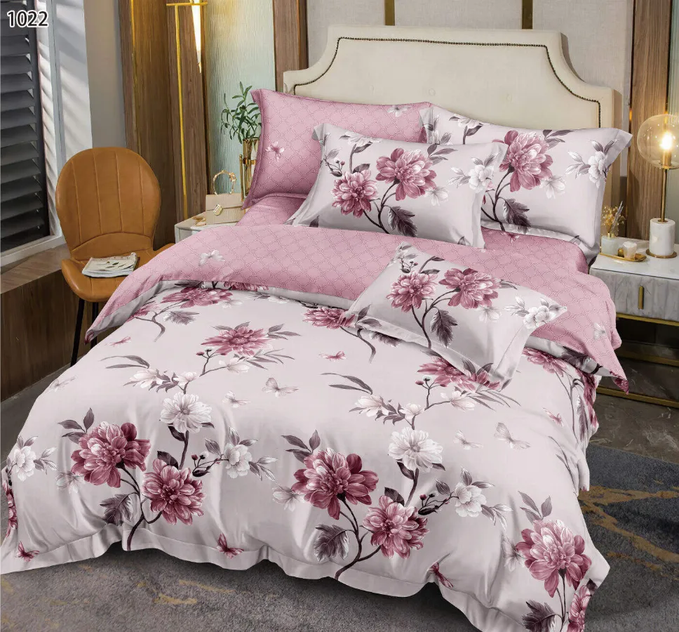 Lenjerii Pucioasa Super Elegant - Lenjerie de pat Finet 6 piese, roz cu bujori pictați-LP1022