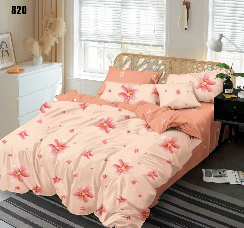 Lenjerii Pucioasa Super Elegant - Lenjerie de pat Finet 6 piese, roz cu flori mari si mici-LP820