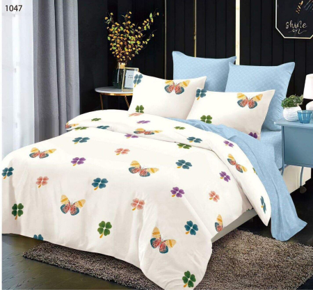 Lenjerii Pucioasa Super Elegant - Lenjerie de pat Finet 6 piese,Crem cu fluturi colorati-LP1047